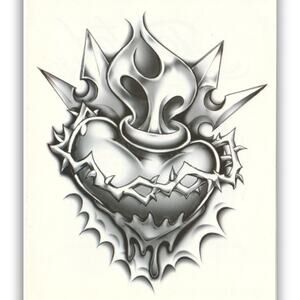 HUGE Sacred Heart Flames Barbed Wire Temporary Tattoo Decal Sticker 6.25 in x 8